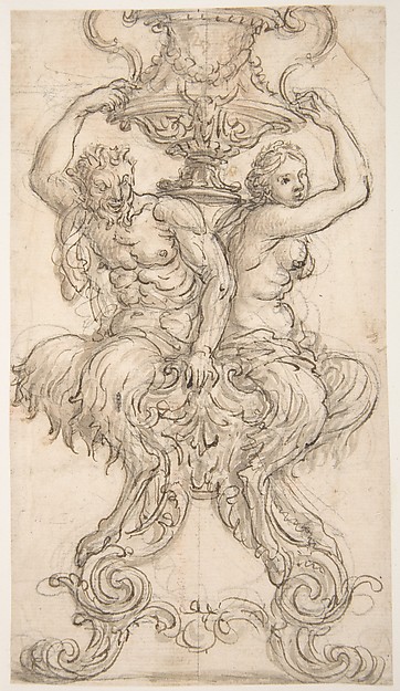 Design for an Urn Supported by Seated Satyr and Satyress.