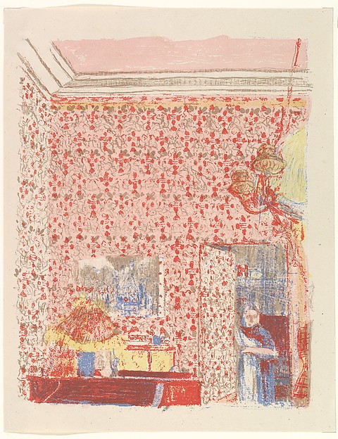 Amazing Historical Photo of Edouard Vuillard with Interior with Pink Wallpaper I, from the series Paysages et Intérieurs in 1899 