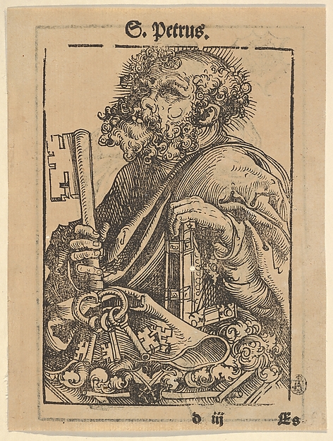 Stunning Image of Lucas Cranach the Elder and Bust of Saint Peter, from the Large Series of Wittenberg Reliquaries; verso: Martin Luther (1548) in 1509 