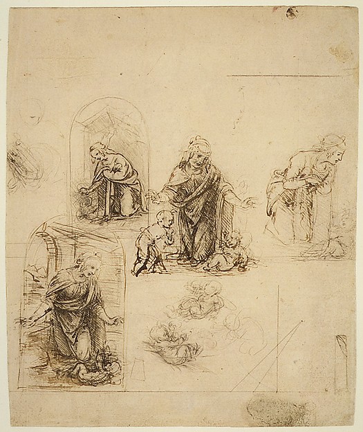Designs for a Nativity or Adoration of the Christ Child; Perspectival Projection (recto); Slight Doodles (verso)