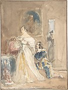 The Proposal (recto); Unfinished drawing of a horse and rider (verso)