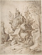 Fantastic Rocky Landscape with a Farmhouse and Three Foot Bridges