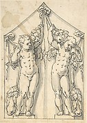 Panel of Shutter Decoration of Two Putti with Garlands
