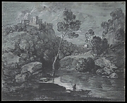 Mountain Landscape with a Castle and a Boatman