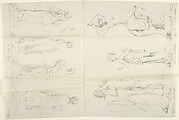 Sketches of Seven Statues: "The Four Seasons," "Venus and Adonis," "A Beggar," and "The Nymph Salmace"
