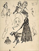 (r) Sketches of Andrée Bonnard, the dog Ravageau, Claude Terrasse and, at lower left, the artist, himself, c. 1889; (v) A Grass Hut before a Wattled Fence