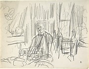A Man with a Moustache Seated in a Dining Room