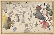 Studies of male heads and a standing male figure