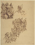 Sheet of Studies:  A Marriage Procession in Sixteenth Century Dress; a Cavalier; and a Trophy of Arms