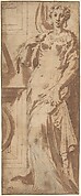 Standing Female Figure and Ornamental Framework.
