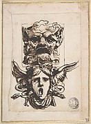 Sketch with Two Masks:  A Satyr's Head and Winged Medusa's Head.