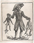 A Giant Monkey in Uniform Holding up Pierrot and a Man with a Whip