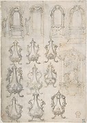 Studies for Coffee Urns, Arched-top Altars, and an Altar Project for the Baptistery of Florence Cathedral (Recto). Studies for Chapels and Portals (Verso).