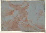 Seated Old Man with Right Arm Upraised (Tithonus)(recto); Seated Nude Youth (figure of Day) (verso)
