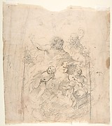 A Bearded Prophet in Glory Attended by a Bishop, Two Other Male Saints, and Angels (Design for a Section of a Dome).
