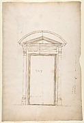 San Lorenzo, Library, Ricetto, entry portal from library, elevation (recto) San Lorenzo, Library, Ricetto, entry portal from library, plan and section (verso)
