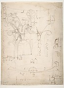 Unidentified Corinthian capital, elevation, section, and ceiling plan (recto) blank (verso)