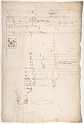 Portico at the Porta Carmentalis, Tuscan capital and entablature, elevation; pier, section, detail (recto) S. Prassede, Quadriportico, Doric capital, elevation; Palazzo Massimo alle Colonne, column shaft, profile (verso)