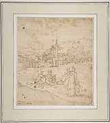 Standing and Seated Figures in a Landscape with an Obelisk