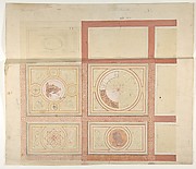 Design for the decoration of the ceiling of a vestibule in painted panels with roman key borders