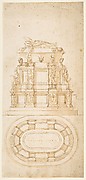 Design for a Freestanding Tomb Seen in Elevation and Plan