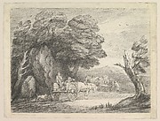 Wooded Landscape with Two Country Carts and Figures