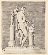 Man with Torch between Flaming Altar and Statuette