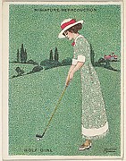 Card 310, Golf Girl, from the series "Artistic Pictures" (T32), issued by Liggett &amp; Myers Tobacco Company to promote Richmond Straight Cut Cigarettes