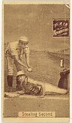 Card 1, Stealing Second, from the series "Women Baseball Players" (N508), issued by Pacholder Tobacco to promote Dixie Cigarettes