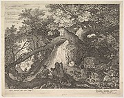 Man and Four Goats near a Waterfall, from Six Landscapes
