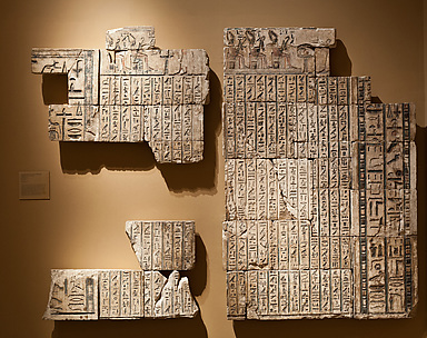 Relief from the tomb of Bakenrenef, 2 adjoining walls from small room with texts and niches