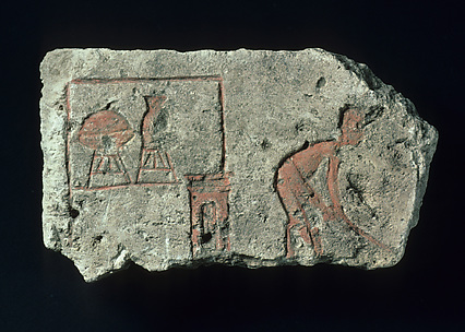 Relief with man sweeping