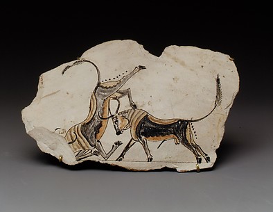 Ostracon with fighting bulls