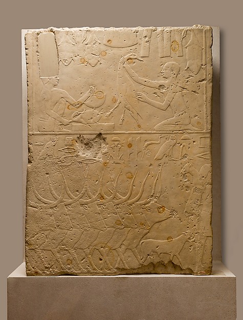 Relief Block, Plucking and Roasting Fowl, Herds Crossing Water