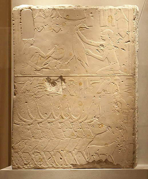 Relief Block, Plucking and Roasting Fowl, Herds Crossing Water
