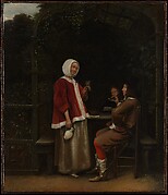 A Woman and Two Men in an Arbor