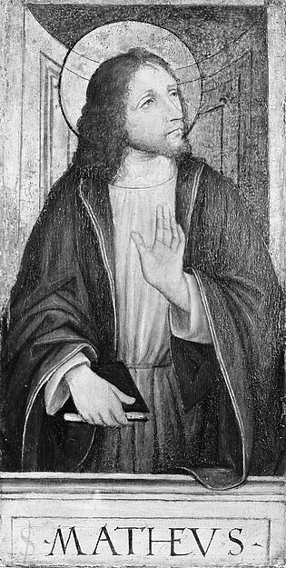 The Twelve Apostles: Saints Bartholomew, Andrew, Matthew, James the Greater, Thaddeus, Philip, James the Lesser, Simon, Peter, Paul, Thomas, and John