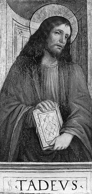 The Twelve Apostles: Saints Bartholomew, Andrew, Matthew, James the Greater, Thaddeus, Philip, James the Lesser, Simon, Peter, Paul, Thomas, and John