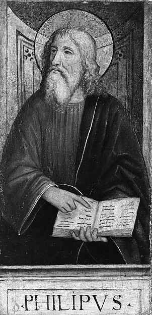 The Twelve Apostles: Saints Bartholomew, Andrew, Matthew, James the Greater, Thaddeus, Philip, James the Lesser, Simon, Peter, Paul, Thomas, and John