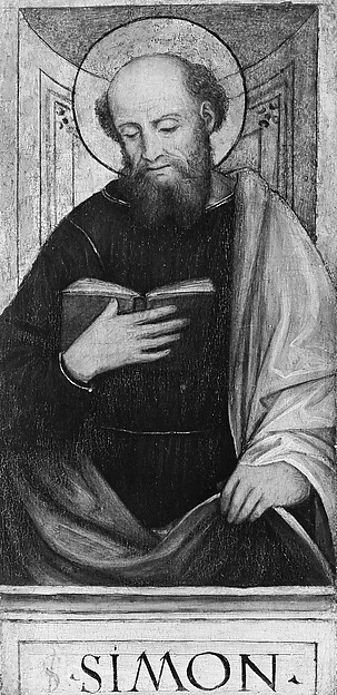 The Twelve Apostles: Saints Bartholomew, Andrew, Matthew, James the Greater, Thaddeus, Philip, James the Lesser, Simon, Peter, Paul, Thomas, and John