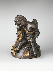 Gilt bronze with Cupid sleeping on the lion skin of Herakles