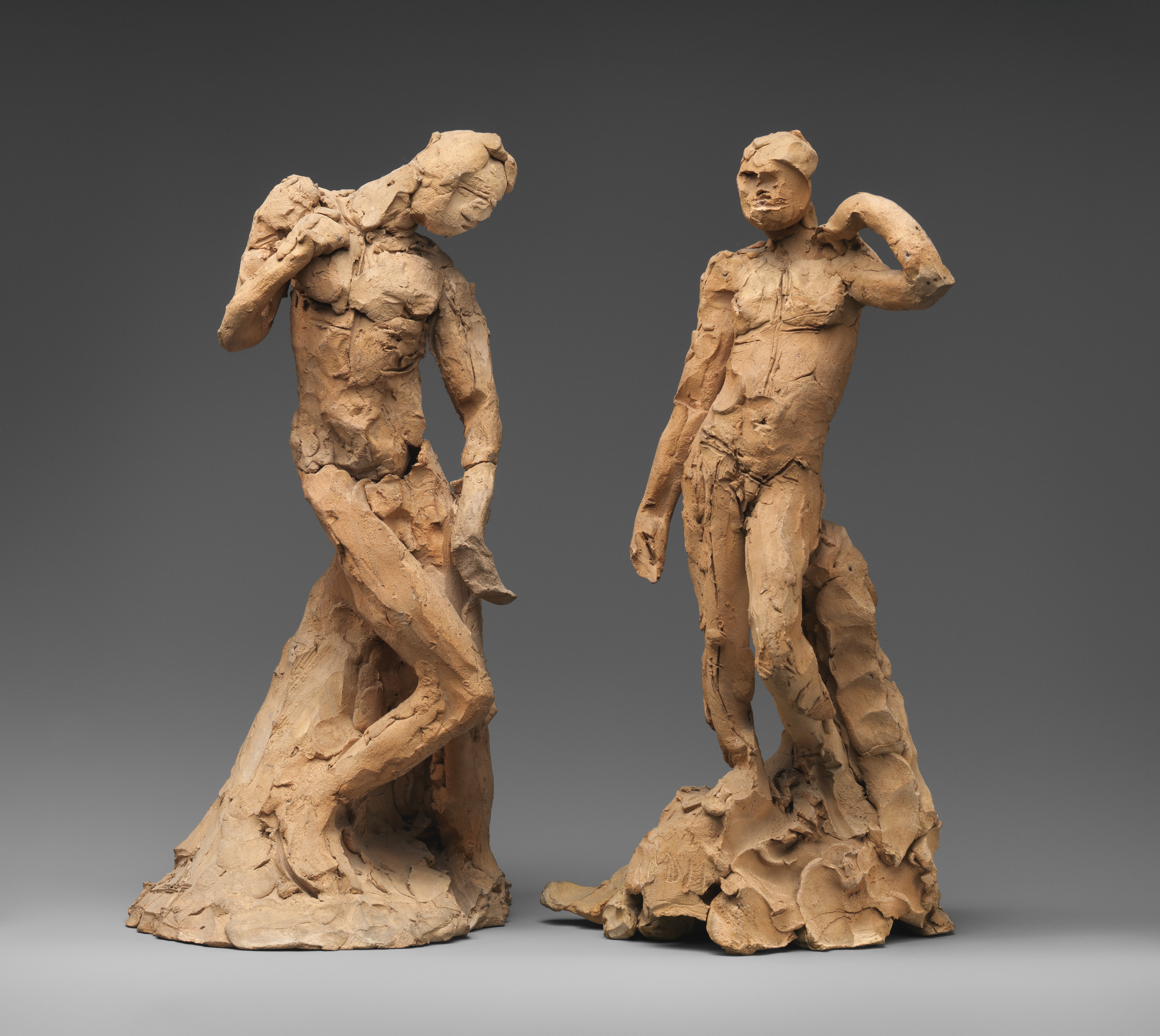 Gymnast Men Art Male Nude Art Statue Pair Pale Terracotta Ceramic Figurines Mature Naked Male