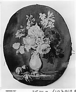 Flowers in a Vase and Two Plums
