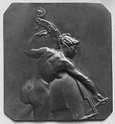 Female figure playing the bass-viol; said to be design of cover for bonbon-box