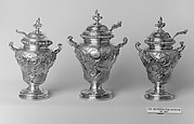 Set of three tea caddies with spoons