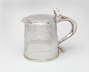 Tankard engraved with scenes depicting the Fire of London and the Great Plague
