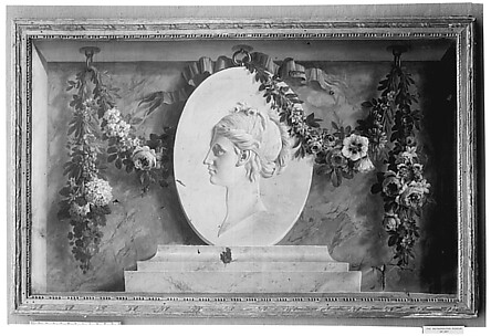 Female bust on an oval medallion draped with a garland (one of a pair)