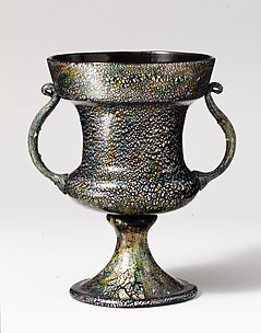 Olive glass cup with iridescent effect