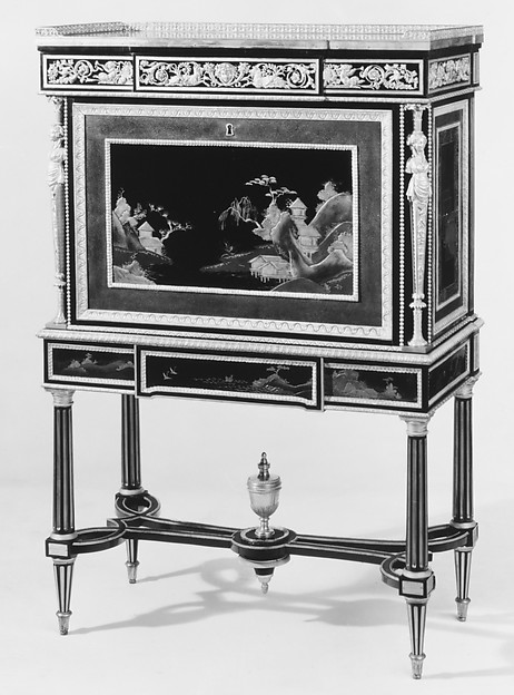 Drop-front secretary on stand (Secrètaire à abattant or secrétaire en cabinet) (one of a pair)