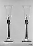 Pair of candlesticks with glass shades